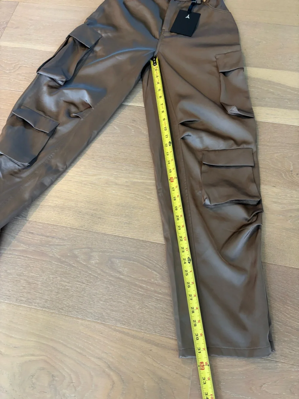 Maniere De Voir Emilie Satin High Waisted Cargo Pants Dark Olive Wide Leg Zip 0 - Picture 16 of 17